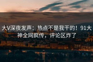 大V深夜发声：热点不是我干的！91大神全网疯传，评论区炸了