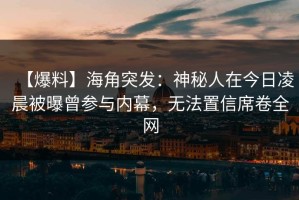 【爆料】海角突发：神秘人在今日凌晨被曝曾参与内幕，无法置信席卷全网