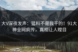 大V深夜发声：猛料不是我干的！91大神全网疯传，真相让人瞠目