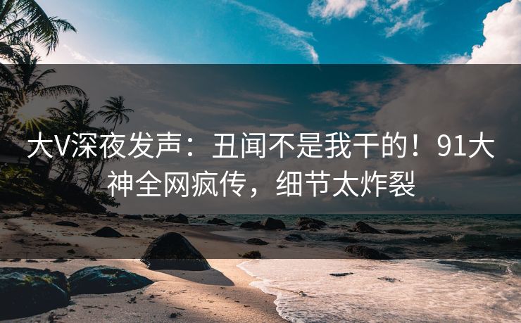 大V深夜发声：丑闻不是我干的！91大神全网疯传，细节太炸裂