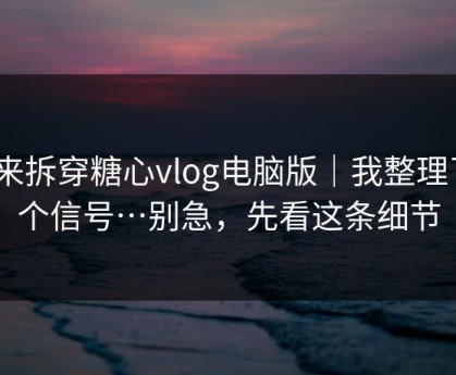 我来拆穿糖心vlog电脑版｜我整理了5个信号…别急，先看这条细节