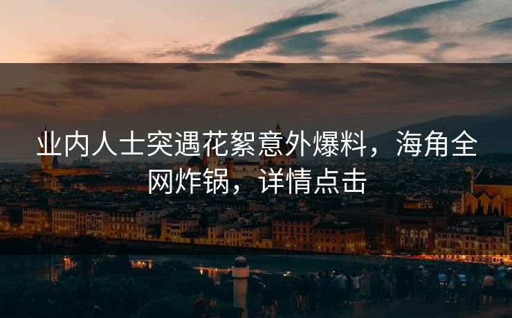 业内人士突遇花絮意外爆料，海角全网炸锅，详情点击
